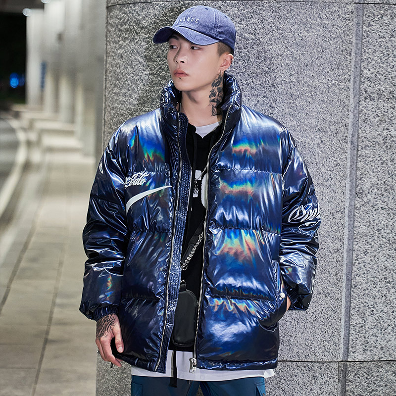 Men's Clothing Men's new thickened winter youth zipper warm white duck Silk cotton open print black casual Silk cotton jacket men's Silk cotton_voghion.com