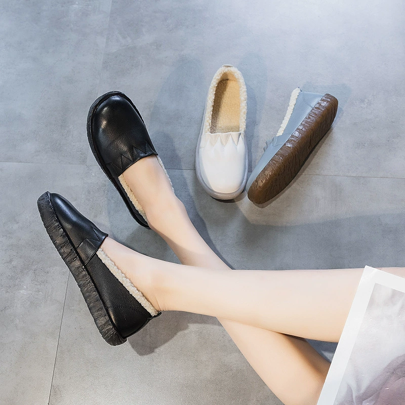 2021 новая осенне-зимняя Однослойная обувь для мам, туфли из натуральной кожи на флисовой подкладке, теплые туфли на хлопковой подкладке, туфли для беременных на плоской подошве