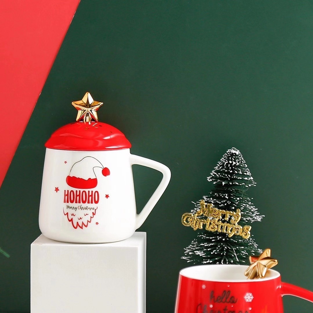Personalidad creativa ins Navidad taza con tapa cuchara de dibujos animados regalo viejo agua cerámica café