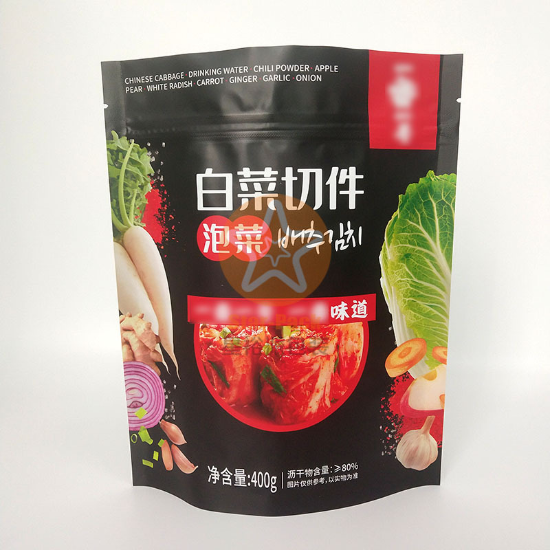 少批量来图订作防潮避光彩印哑光磨砂400克韩国泡菜自立包装袋