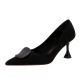 282-a1 Korean retro cat heel suede shallow mouth pointy sexy slim fit solid color round button high heeled shoes