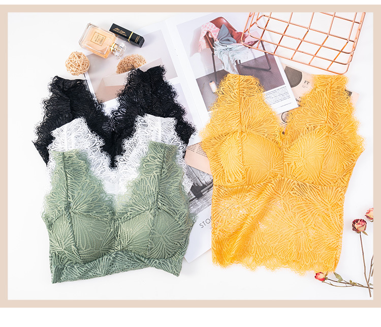 New full lace cutout V-neck, see-through beauty back, bra wrap, no bra base, small halter, thickened chest cushion, long vest detail image 3