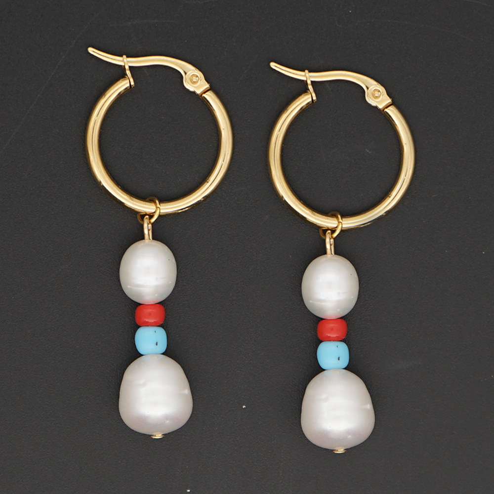 Personality Wild Rice Bead Earrings Original Pearl Hoop Earrings display picture 3