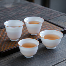 品茗杯 德化白瓷羊脂玉瓷茶杯手工紫金描线功夫茶具个人杯主人杯