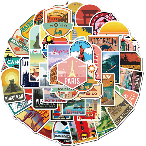 50 travel city scenery graffiti stickers luggage trolley suitcase scooter notebook waterproof stickers available for wholesale