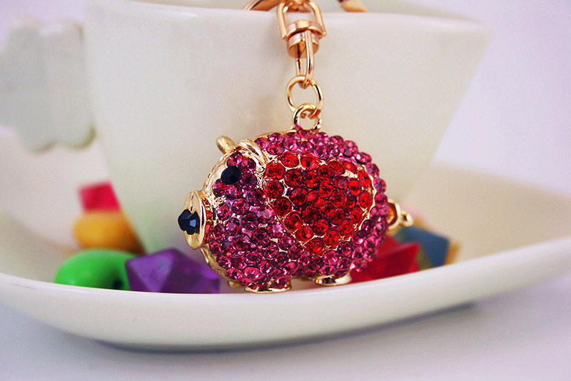 38g Weight Alloy, Metal Material Doll Pattern Unisex Gender Pink, Red, Blue Color Alloy Rhinestone Piggy Keychain 7