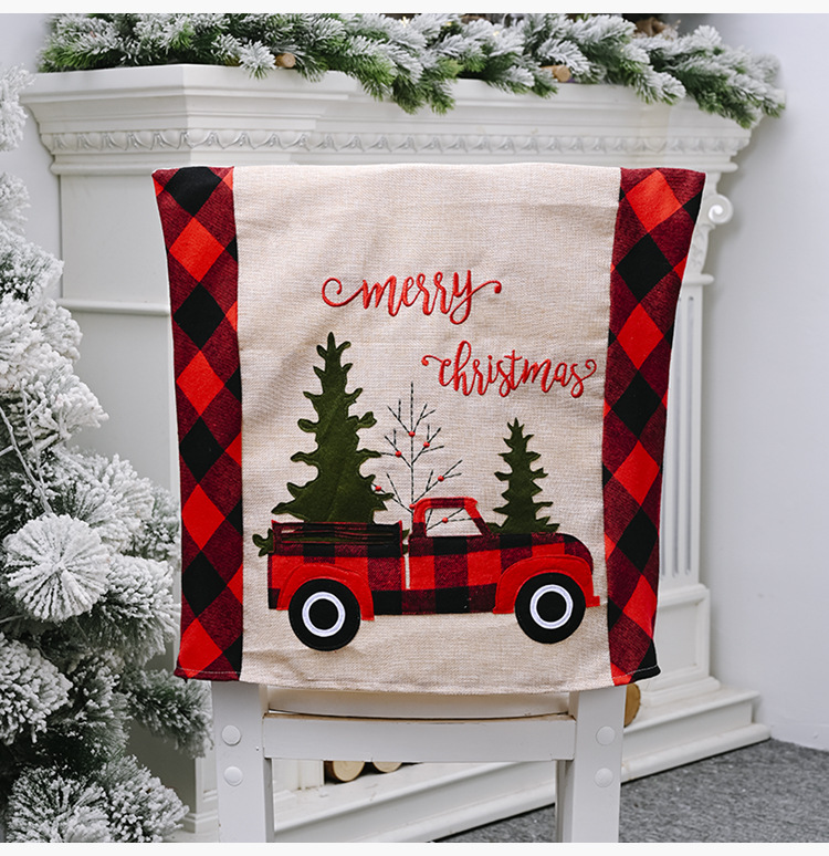 Décorations de Noël Plaid Voiture Arbre de Noël Housse de chaise Housse de tabouret Housse de chaise décorative créative pour la maison_voghion.com