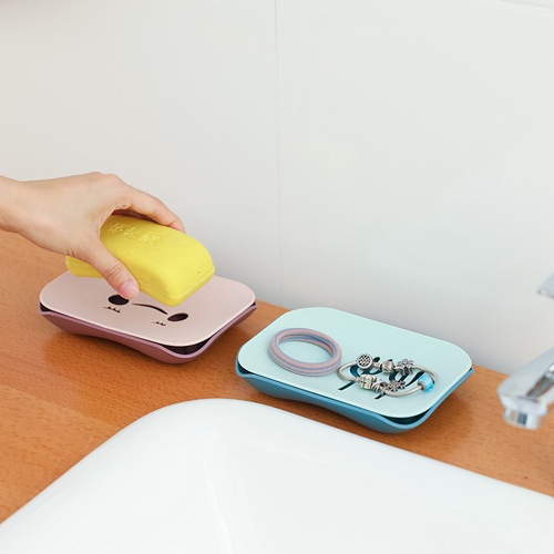 Plastic soap box household cartoon soap rack double drain soap dish student dormitory bathroom square soap rack