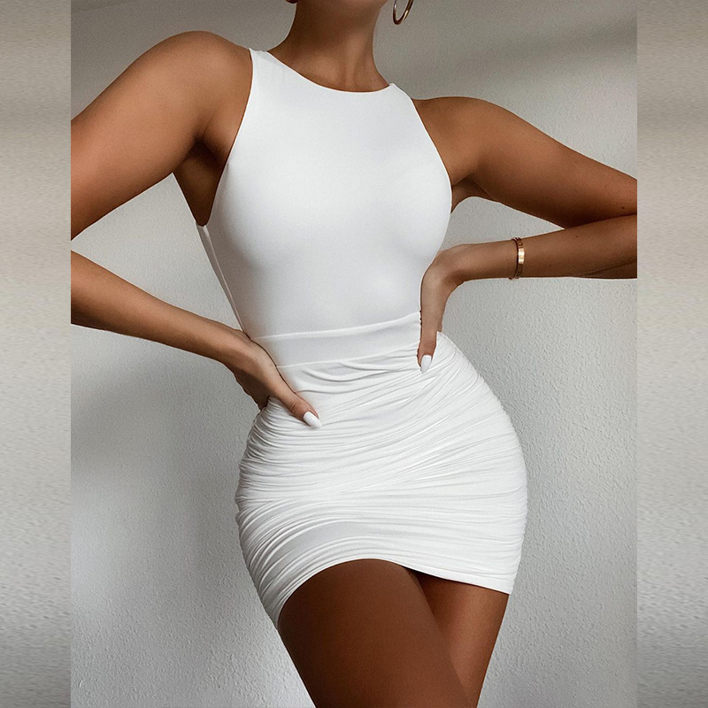 Women's Pleated Sleeveless Dress With Open Back For Summer_voghion.com