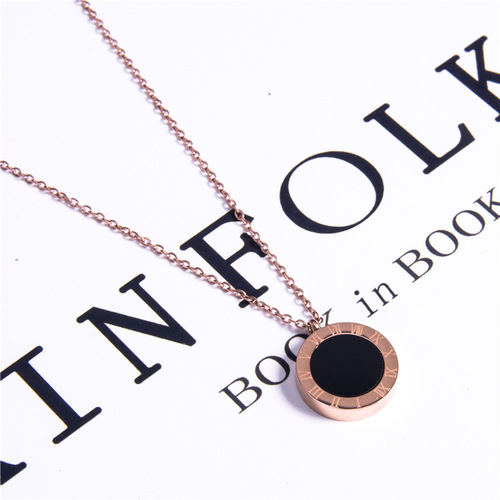Titanium Steel Short Women's Pendant Versatile Thin Chain Clavicle Chain Letter Ring Rose Gold Necklace Simple Temperament Korean Trend