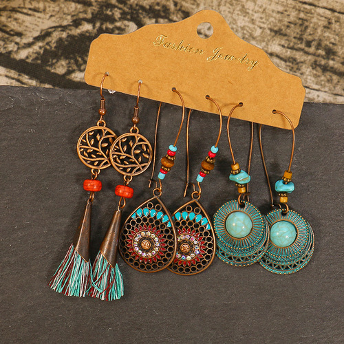 European and American retro cross-border earrings, bohemian style tassel set, Amazon best-selling earrings combination, factory direct sales