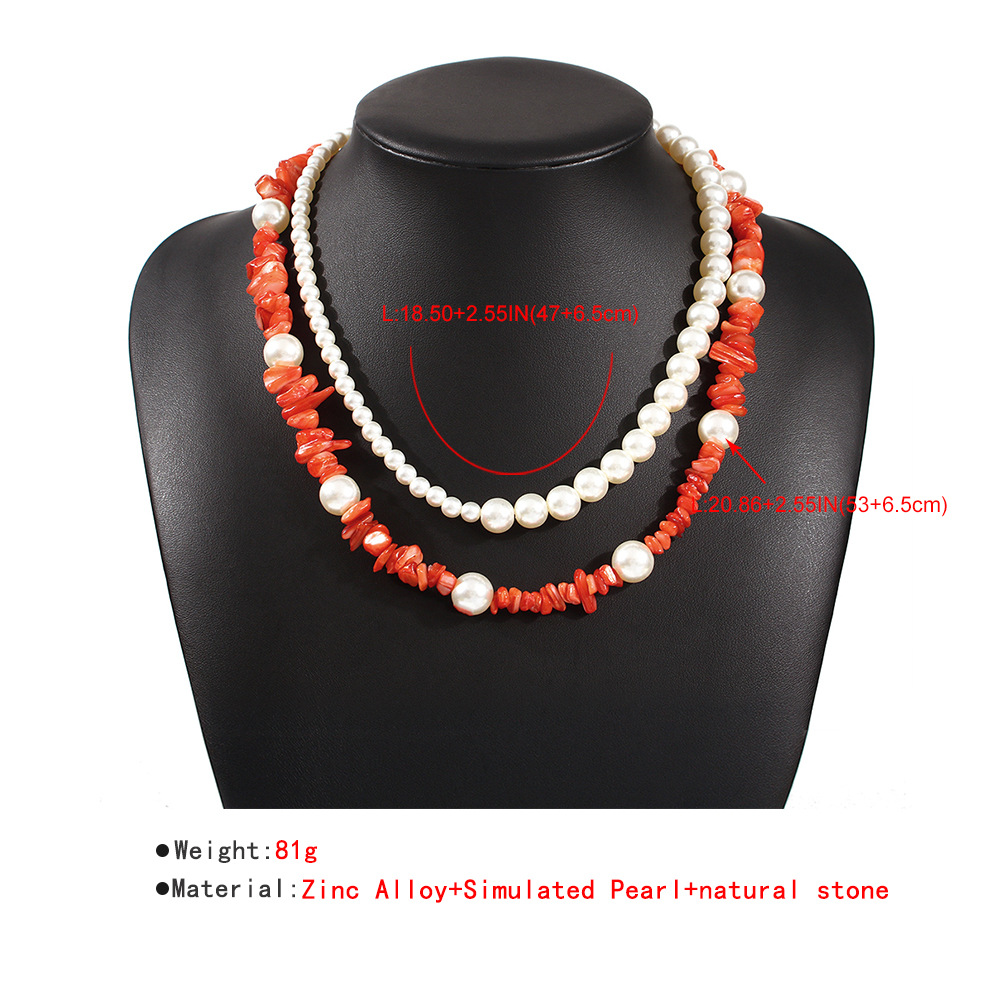 Hot-sale Colorful Natural Stone Double-layer Necklace Bohemian Holiday Style Fashion Pearl Necklace Wholesale Nihaojewelry display picture 1