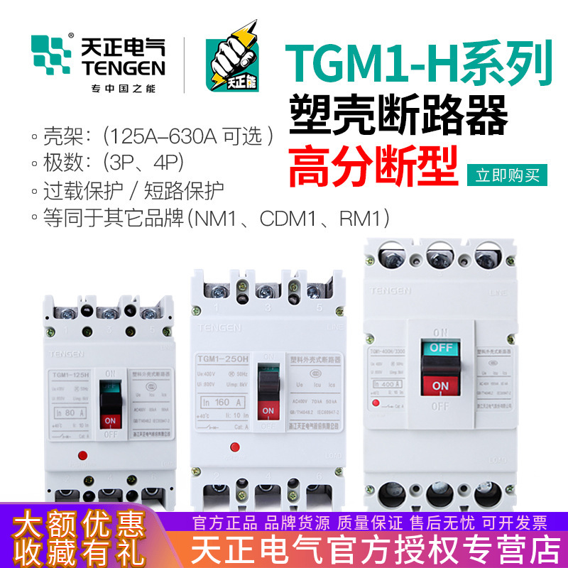 TENGEN天正电气TGM1塑壳断路器3300 4300三相3P 4P高分段能力H型