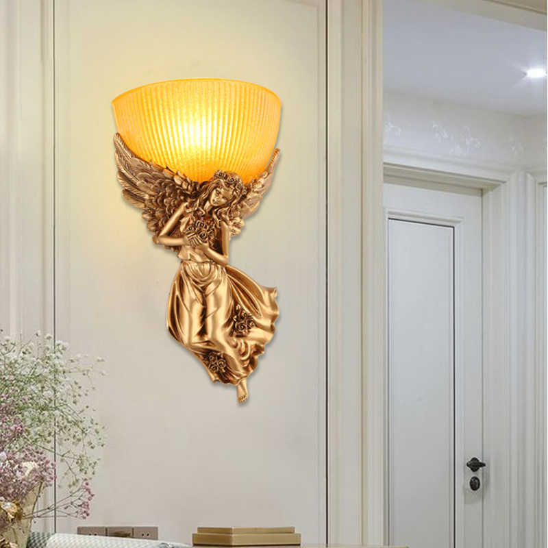 欧式天使壁灯led卧室复古客厅背景墙酒店过道楼梯创意个性床头灯|ru