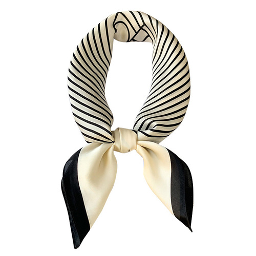 Spring and Autumn New European and American Striped Simulated Silk Square Scarf Female Professional Stewardess Scarf Summer Fashion Sunscreen Silk Scarf