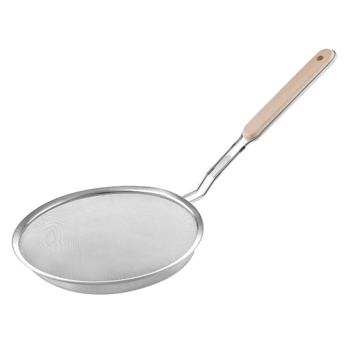 201 stainless steel colander with wooden handle, punched oil grid, 40 mesh flour sieve, baking tool, kitchen dumpling filter