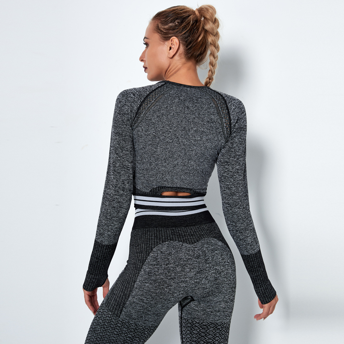 Seamless Knitted Quick-Drying Long-Sleeved Running Yoga Wear NSLX9012