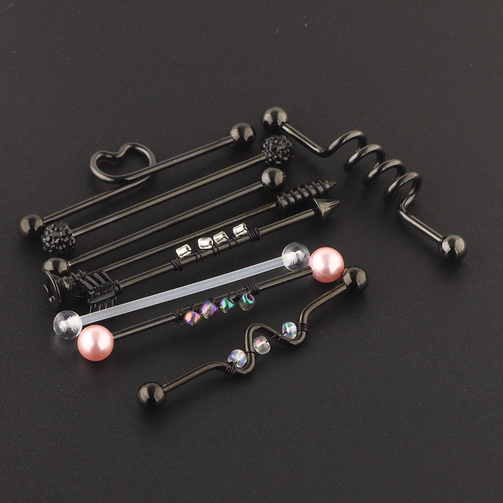 9-Piece Industrial Ear Piercing Set Stainless Steel Ear Studs and Long Rod Jewelry detail image 8
