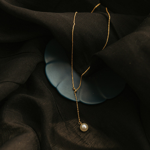 Tasaki Style Copper Plated 18K Real Gold Adjustable Y-Pearl Necklace for Korean Women, Neck Accessory, Choker