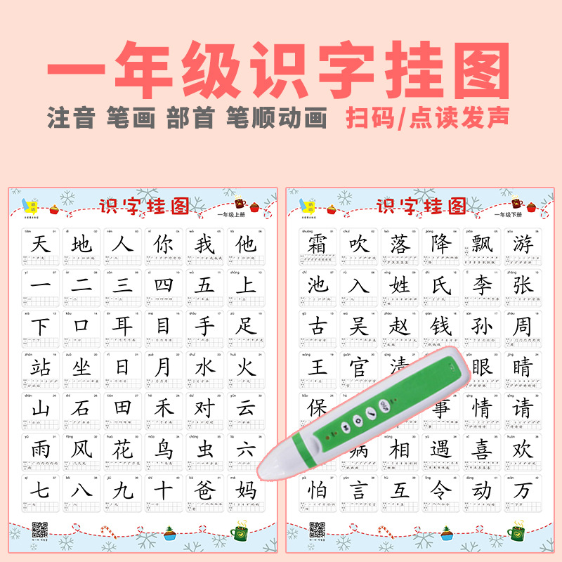 人教部统编版小学生一年级上下册课本同步识字表挂图有声汉字拼音|ru