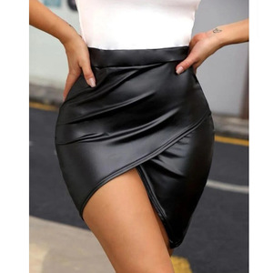 Women nightclub bar hot pole dance mini skirt stitching  singer prom party stage performance PU patent leather skirt for women