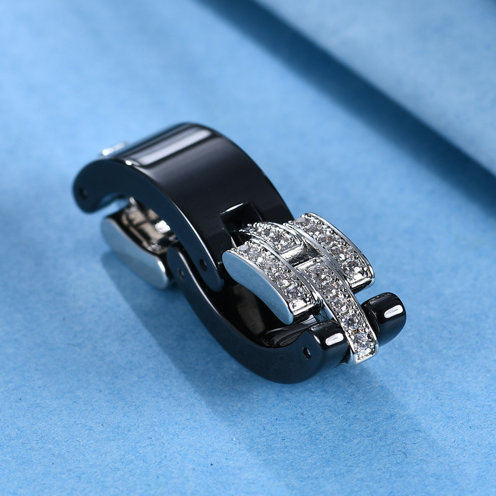 Simple Ceramic Chain Stitching inlaid Rhinestone Men Ring