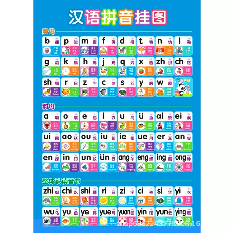 厂家直供 现货代发 儿童拼音字母海报 广告认知挂图 带背胶纸质防