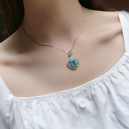 Zhuang Sheng Sheng Jewelry Factory Wholesale Colorful Antique Style Imitation Paraiba Tourmaline Women's Necklace Pendant