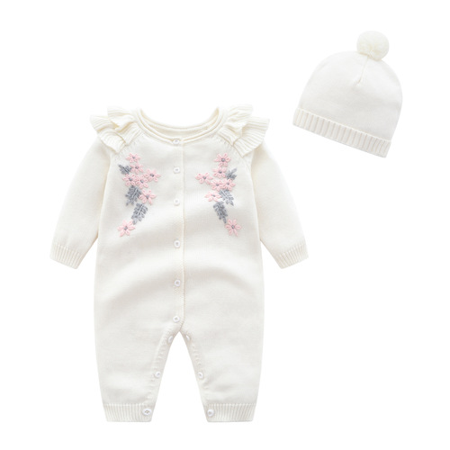 Cross-border baby woolen knitted romper baby clothes handmade knitted romper full month newborn woolen onesie