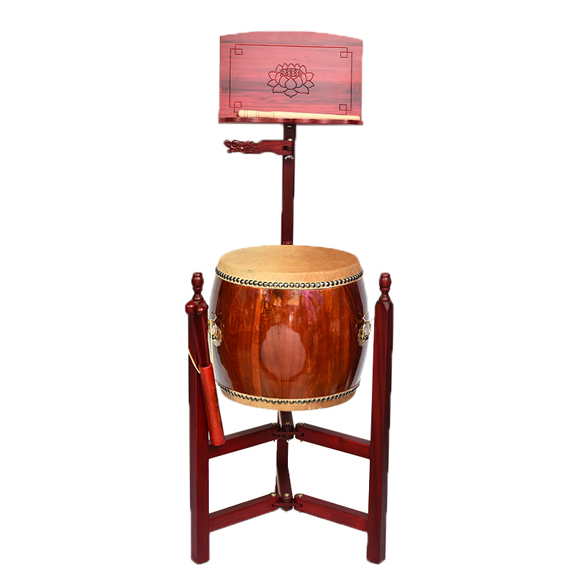 义乌佛教三脚扁鼓架实木可折叠活动牛皮铃鼓法器佛具佛事法会佛堂|ms