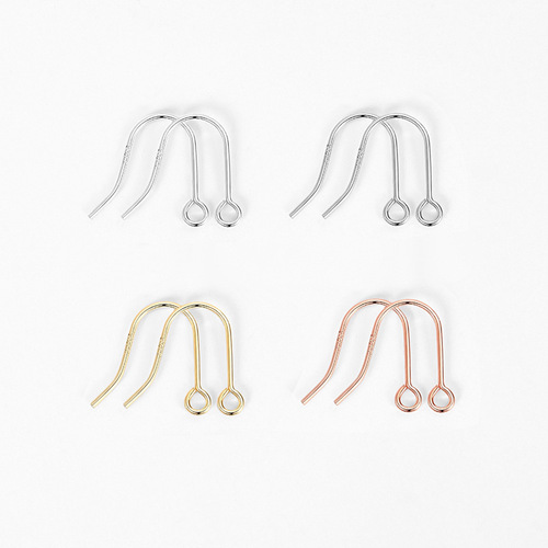 S925 sterling silver ear hook accessories round wire flat U-shaped earrings ear jewelry gold-plated handmade DIY ear hooks with beads