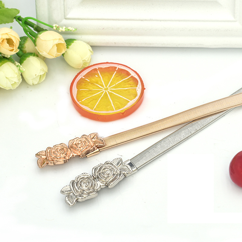 Venta caliente de estilo europeo y americano cinturón de metal cadena elástica Cadena de cintura aleación Rosa cinturón elástico