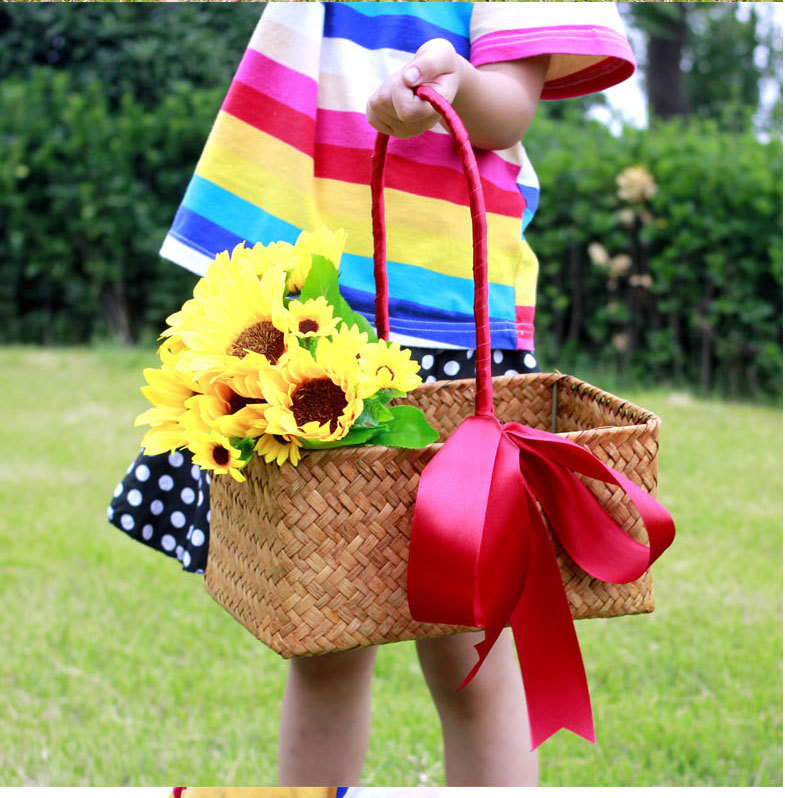 柳编田园防水手提草编花篮藤编编织多肉花盆家居装饰金色花篮花器