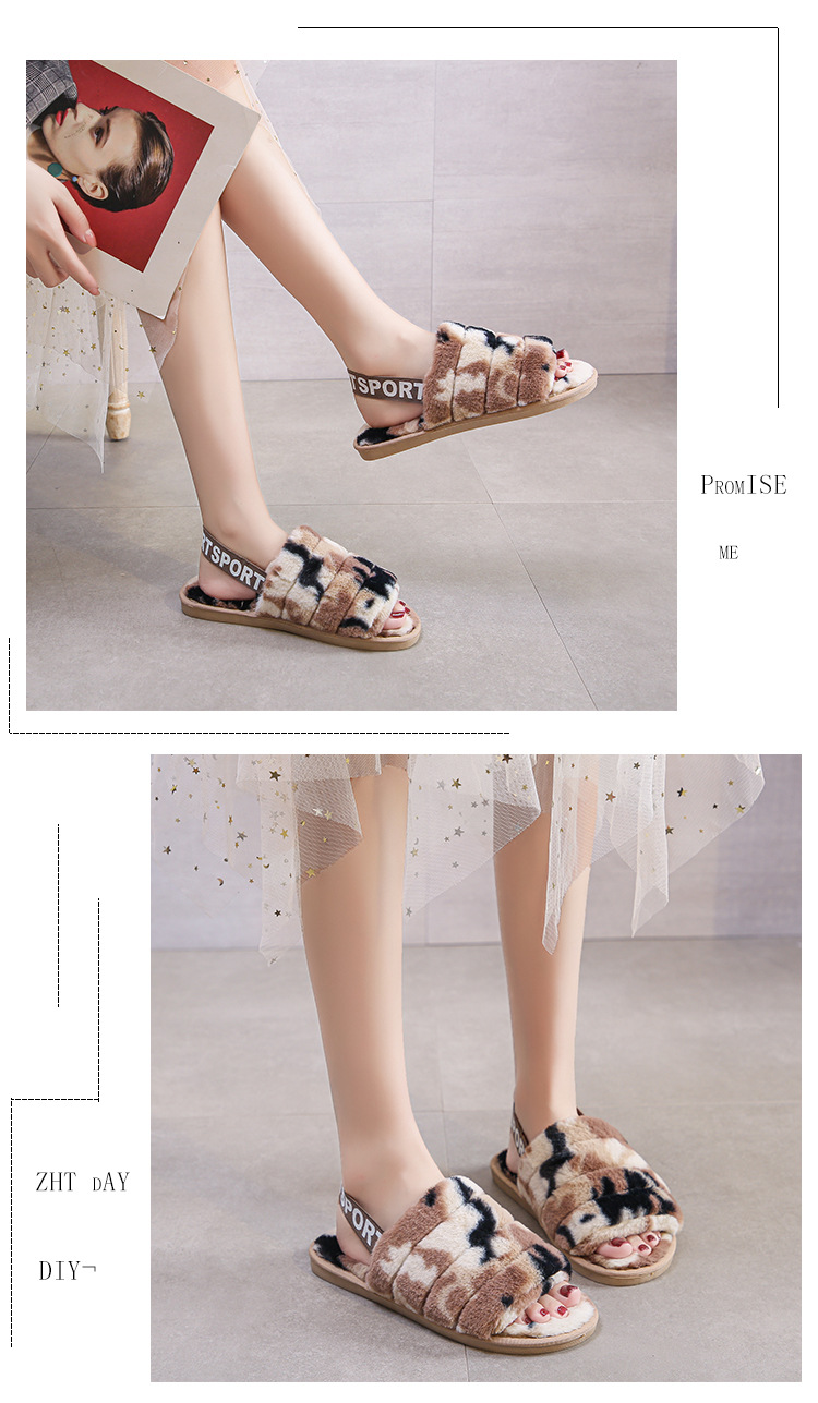 Women's Streetwear Camouflage Open Toe Plush Slippers display picture 6