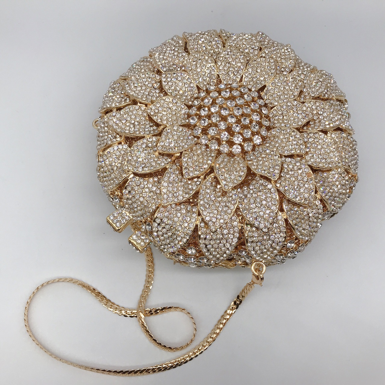 Party, Shopping Occasion Gold Silver Rhinestone Metal Flower Round Evening Bags