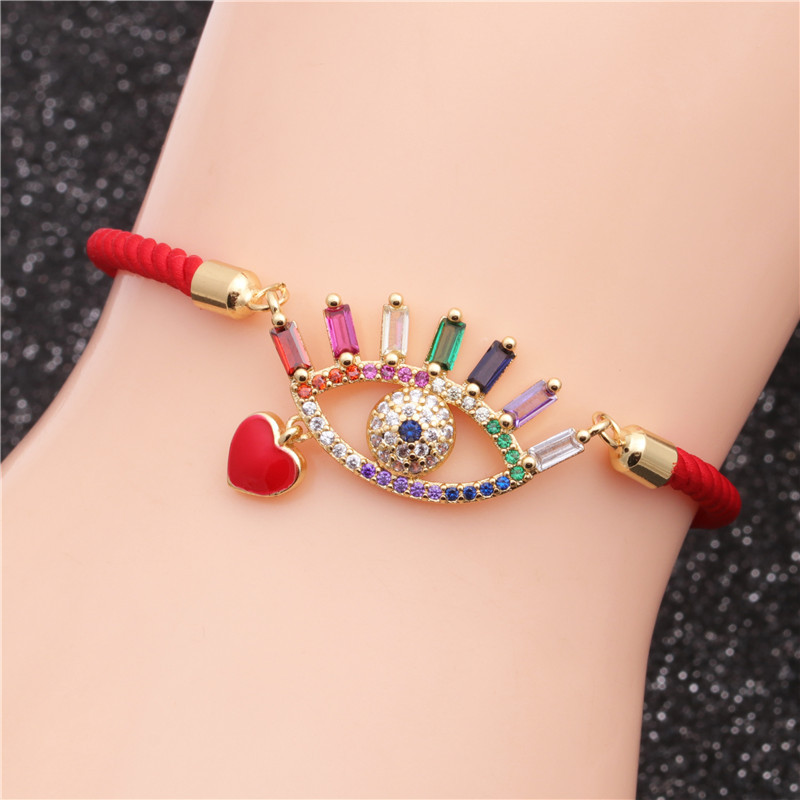 Fashion Jewelry Copper Micro-set Zirconium Heart-shaped Demon Eyes Adjustable Bracelet Wholesale Nihaojewelry display picture 3