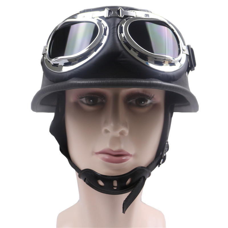 New Black Leather ZR307 American Brand WWII Retro M35 Shape Harley Helmet_voghion.com