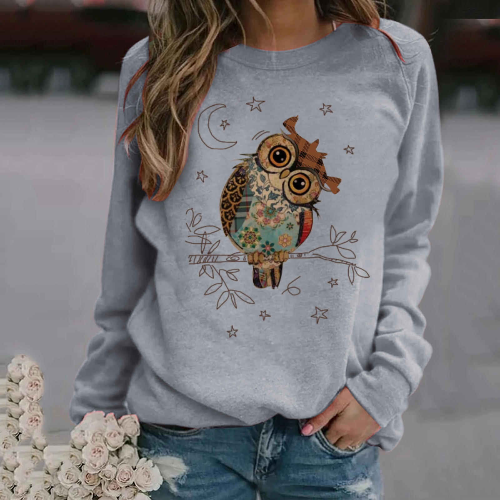 Regular Sleeve Sleeve Type Polyester, Modal Fabric Type Women's Hoodie Long Sleeve Hoodies & Sweatshirts Printing Fashion Owl
