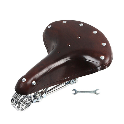 Bicycle cowhide saddle true three-spring cushion retro saddle cowhide saddle seat bag bicycle accessories