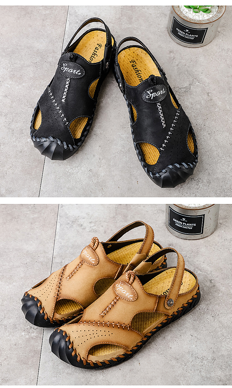 Cross-border large-sized genuine leather men's sandals, beach flip-flops, two-in-one men's casual cool leather shoes, top layer cowhide men's shoes, breathable undefined