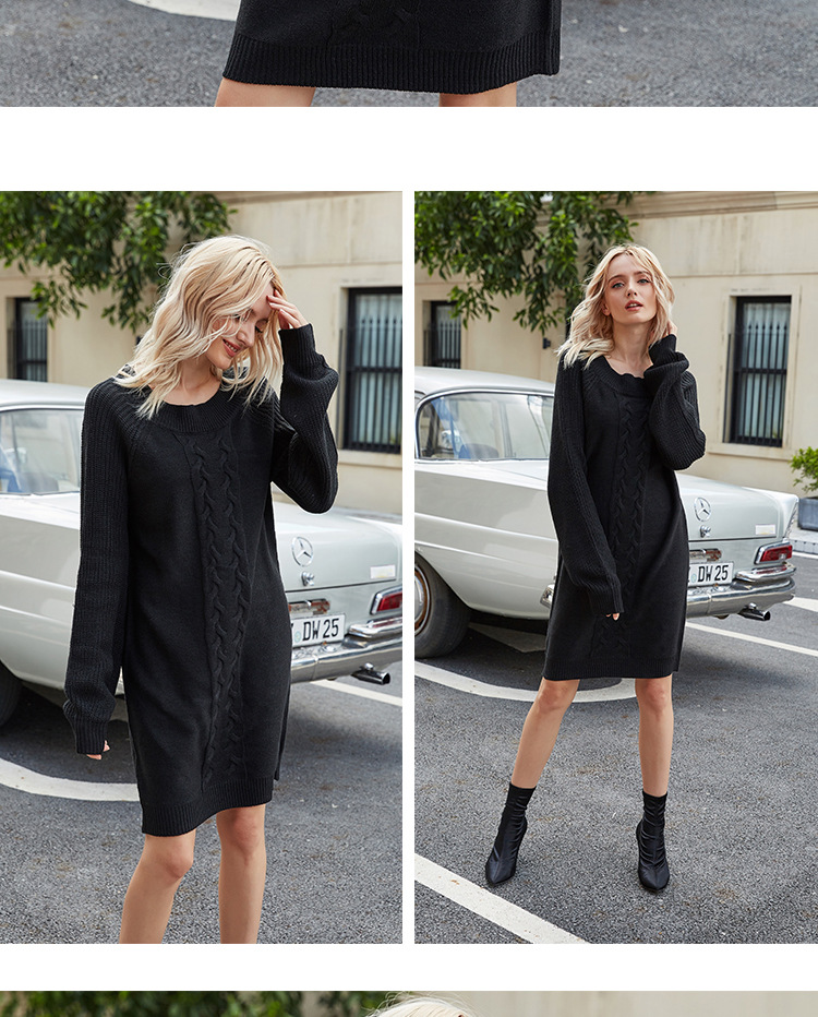 hot models plus size women s solid color base sweater autumn and winter long knitted dress NSYH7174