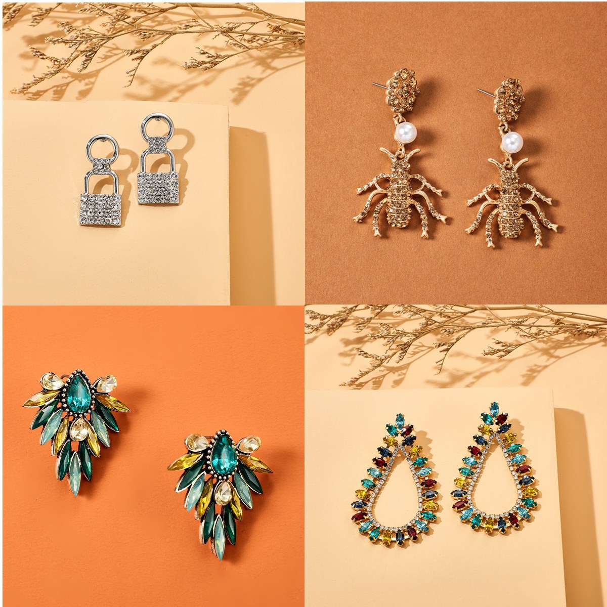 New Full Diamond Earrings Personality Creative Diamond Pearl Insect Flower Earrings Fashion Wild Girl Earrings Wholesale Nihaojewelry display picture 1