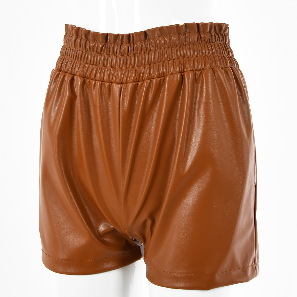 High Waist Wide-Leg Leather Shorts NSFD28520