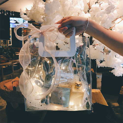 INS Transparent Baked Crystal Handbag PVC Women's Day Gift Bag Wedding Return Gift Bag Gift Bag Wedding Candy Bag
