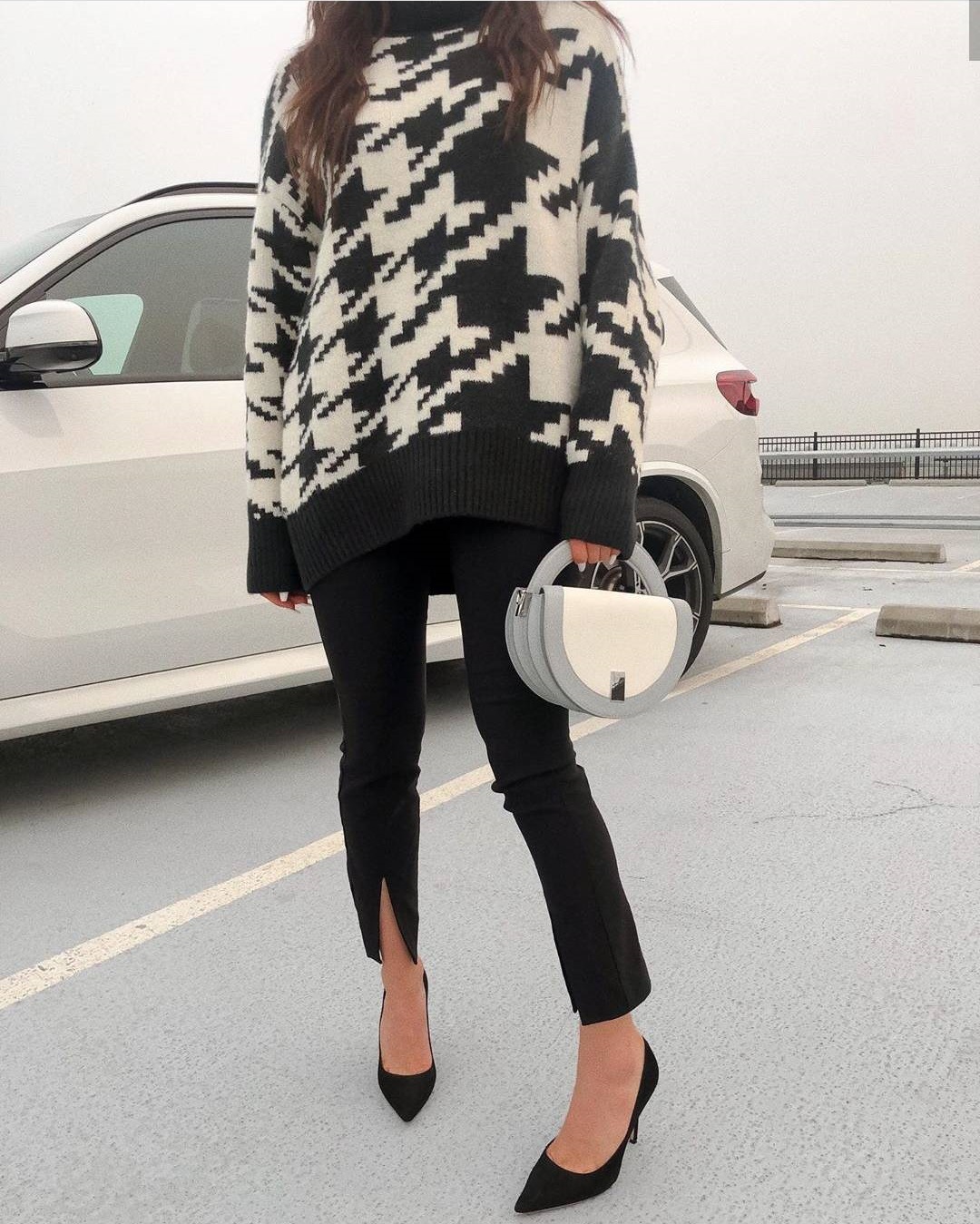 Houndstooth Knitted Casual Retro Pullover Sweater NSHML66653