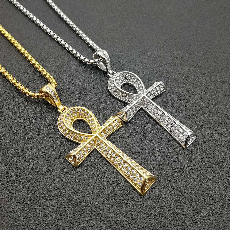 Unisex Gender Inlay Design Hip-hop Cross Stainless Steel Inlay Artificial Diamond Unisex Charms Necklace