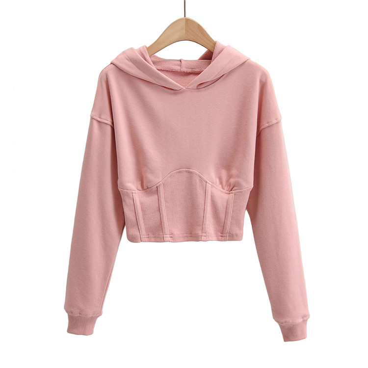 casual simple solid color waist hooded sweatshirt NSLD28918