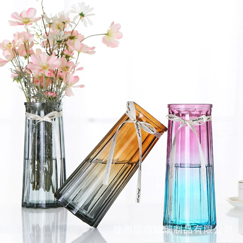 Простая современная стеклянная ваза с вертикальным краем для гостиной Гидропоника Лилия Богатые бамбуковые цветные стеклянные цветочные украшения