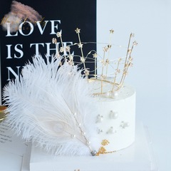 Feather cake decoration new ins style natural ostrich pearl feather baking cake decoration plug-in card