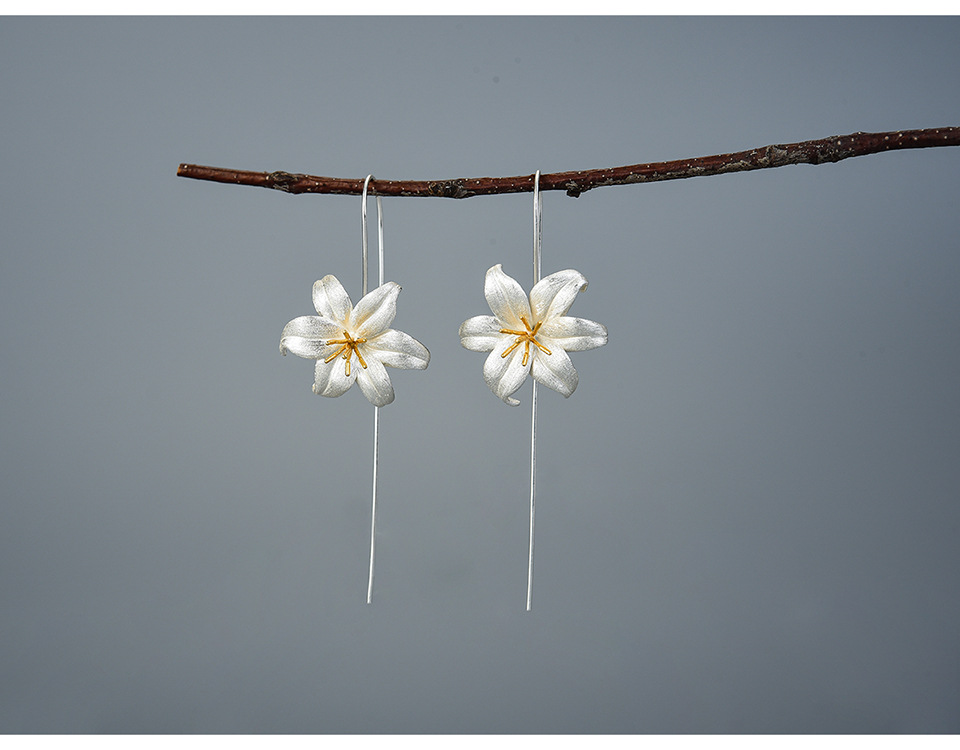 1 Pair Quantity Holiday, Street Occasion 1 Pair 925 Sterling Silver Flower Drop Earrings